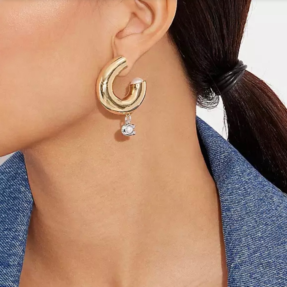 COACH Signature Heart Chubby Hoop Earrings